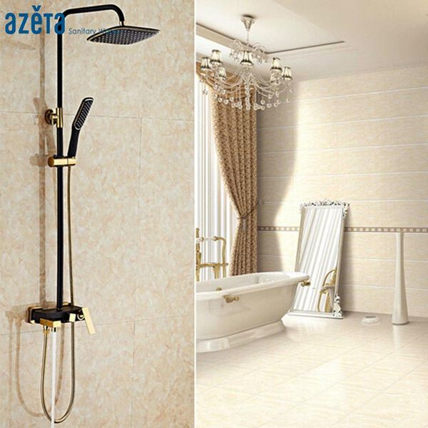 bathroom luxury black+gold rainfall shower set wall mounted single handle bathtub faucet at1901 sets