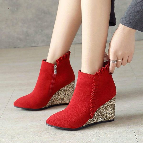 boots cute ruffle booties red pink wedding shoes brown black office ankle flock sequined wedge heels women's
boots cute ruffle booties red pink wedding shoes brown black office ankle flock sequined wedge heels women's