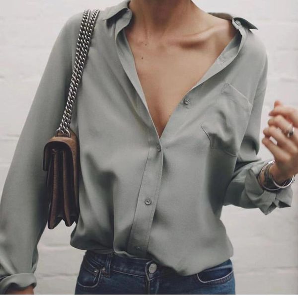 women's blouses & shirts women silk satin long sleeve solid color blouse shirt, White
women's blouses & shirts women silk satin long sleeve solid color blouse shirt, White
