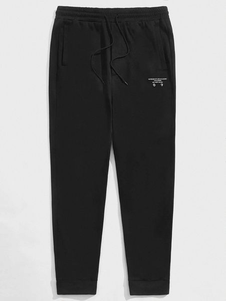 men slogan graphic sweatpants z71t#, Black