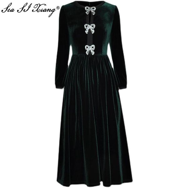 seasixiang fashion designer spring velvet dress women's o-neck long sleeve crystal diamonds bow vintage midi dresses casual, Black;gray
seasixiang fashion designer spring velvet dress women's o-neck long sleeve crystal diamonds bow vintage midi dresses casual, Black;gray
