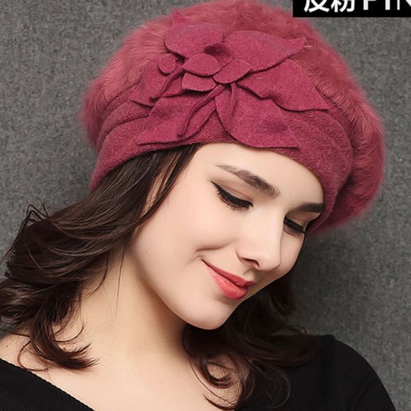 autumn and winter korean lovely flower wool splicing beret fur rabbit hair women's ear protection hat, Blue;gray
autumn and winter korean lovely flower wool splicing beret fur rabbit hair women's ear protection hat, Blue;gray