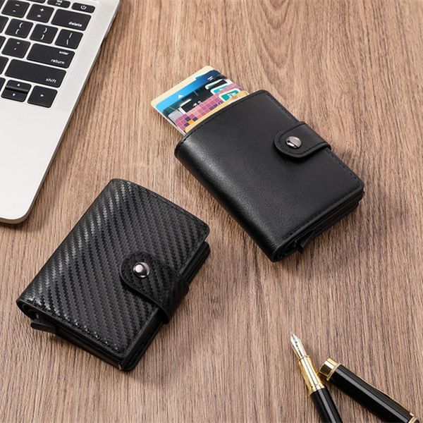 card holders automatic aluminum alloy anti-theft holder hasp short men's leather wallet with money compartment rfid, Brown;gray
card holders automatic aluminum alloy anti-theft holder hasp short men's leather wallet with money compartment rfid, Brown;gray
