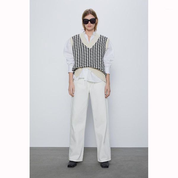 women houndstooth vest sweater casual v neck sleeveless fashion autumn winter jumper knitted korean pullover loose women's sweaters, White;black
women houndstooth vest sweater casual v neck sleeveless fashion autumn winter jumper knitted korean pullover loose women's sweaters, White;black