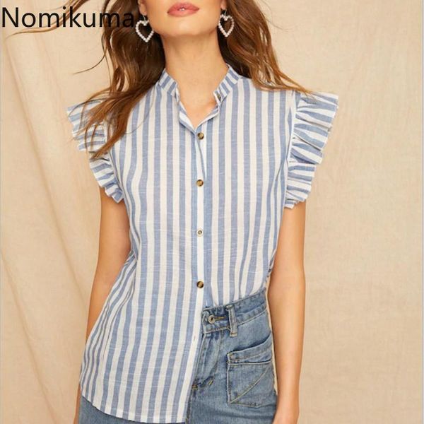 women's blouses & shirts nomikuma arrival stand collar short sleeve blouse single breasted striped women 2021 spring summer clothes 3a1, White
women's blouses & shirts nomikuma arrival stand collar short sleeve blouse single breasted striped women 2021 spring summer clothes 3a1, White