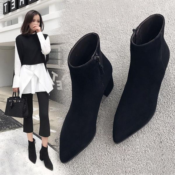 boots fashion womens ankle pointed toe med heel shoes suede winter k53, Black
boots fashion womens ankle pointed toe med heel shoes suede winter k53, Black