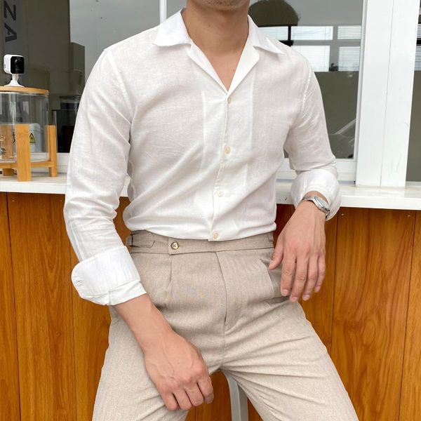 men's casual shirts british style linen shirt trendy men blue cuba suit collar thin fashion business formal dress long sleeve, White;black
men's casual shirts british style linen shirt trendy men blue cuba suit collar thin fashion business formal dress long sleeve, White;black