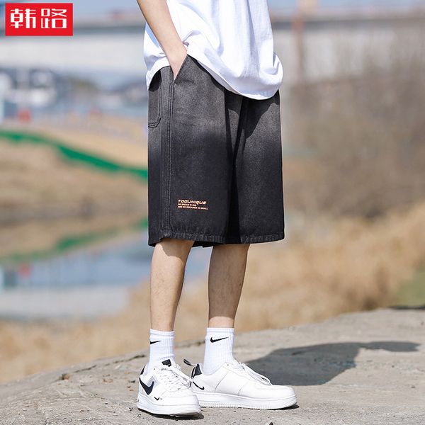 men's hanluxin 2021 summer casual denim shorts loose tapered capris, Blue