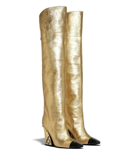boots us4-11 womens pointed toe genuine leather gold glitter over knee thigh long chunky high heel shoes match colors plus size, Black
boots us4-11 womens pointed toe genuine leather gold glitter over knee thigh long chunky high heel shoes match colors plus size, Black