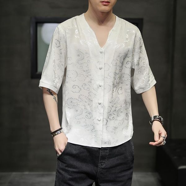 men's casual shirts shirt short sleeve chinese style wear dark pattern ultra thin ice silk large size half summer clothes camisa, White;black
men's casual shirts shirt short sleeve chinese style wear dark pattern ultra thin ice silk large size half summer clothes camisa, White;black