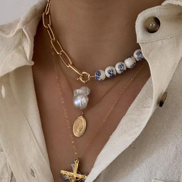 pendant necklaces baroque natural pearl blue printed bead metal charm chain ladies personalized exquisite short necklace fashion jewelry, Silver
pendant necklaces baroque natural pearl blue printed bead metal charm chain ladies personalized exquisite short necklace fashion jewelry, Silver