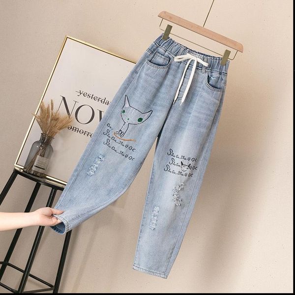 ripped high waist mom women jeans plus size denim pants vintage elastic ankle length trousers baggy, Blue
ripped high waist mom women jeans plus size denim pants vintage elastic ankle length trousers baggy, Blue