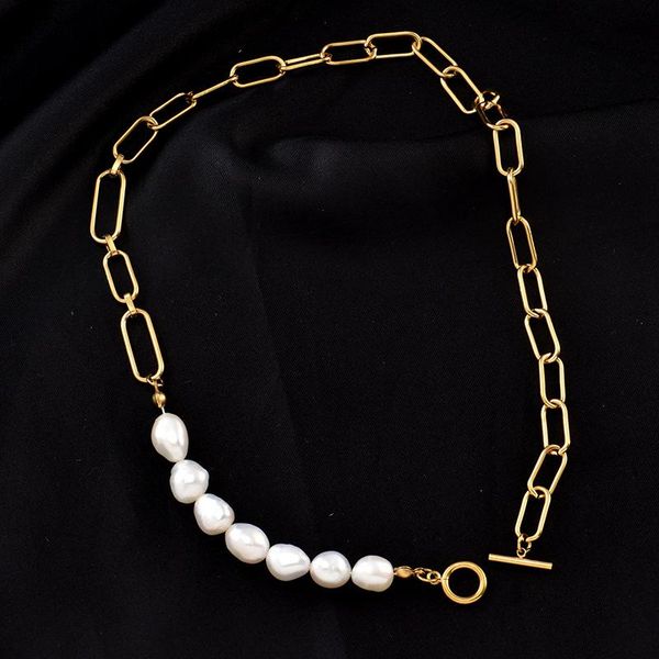 chains trendy oval link chain women ot buckle gold plated clavicle freshwater pearl choker necklace for girls, Silver
chains trendy oval link chain women ot buckle gold plated clavicle freshwater pearl choker necklace for girls, Silver