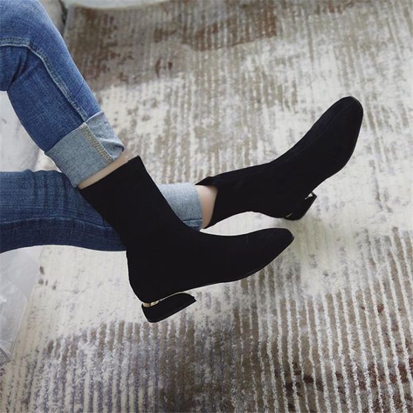 stretch boots flock leather square toe autumn ankle women's fashion comfortable winter plush short, Black
stretch boots flock leather square toe autumn ankle women's fashion comfortable winter plush short, Black