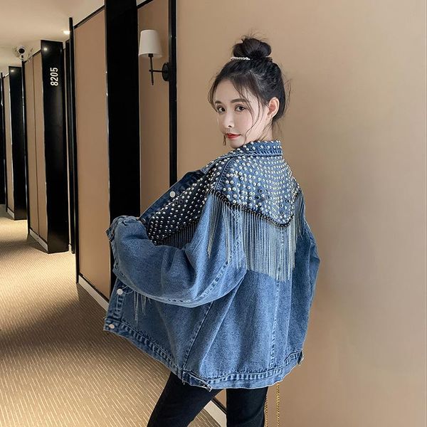 women's jackets boho inspired studded fringe trim denim jacket for women vintage black long sleeve outerwear, Black;brown
women's jackets boho inspired studded fringe trim denim jacket for women vintage black long sleeve outerwear, Black;brown