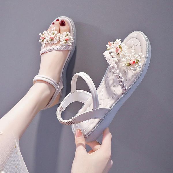 sandals summer style pure color with flowers ladies comfortable flat open toe elastic band convenient girls, Black
sandals summer style pure color with flowers ladies comfortable flat open toe elastic band convenient girls, Black
