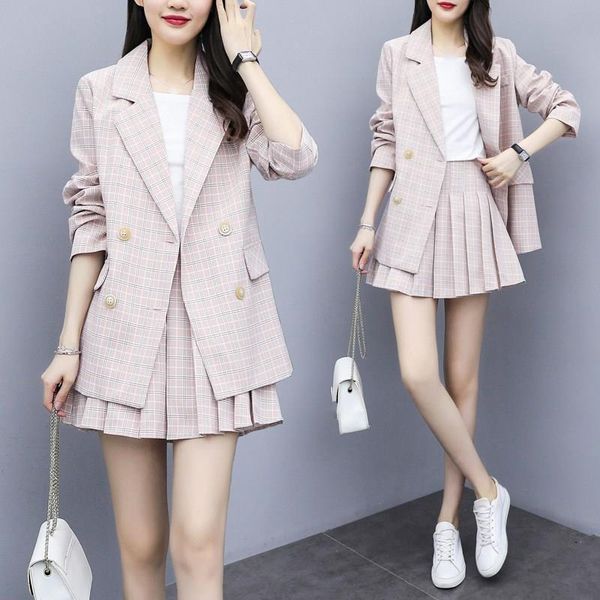 work dresses 2021 fall winter slim tweed 2 piece set notched women plaid short trim jacket coat pleated skirts suit, White;black
work dresses 2021 fall winter slim tweed 2 piece set notched women plaid short trim jacket coat pleated skirts suit, White;black