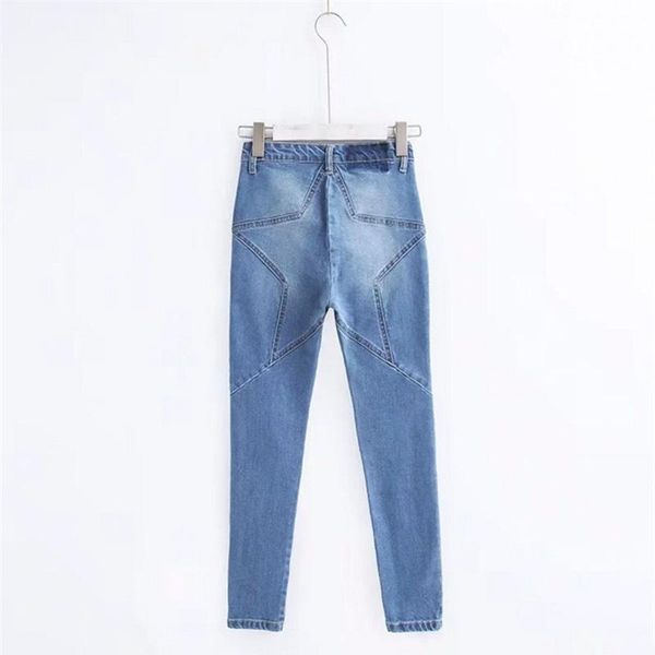 women high waist skinny jeans fashion splice pentagram womens slim denim stretch pencil pants capris females women's, Blue
women high waist skinny jeans fashion splice pentagram womens slim denim stretch pencil pants capris females women's, Blue