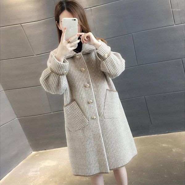 women's wool & blends autumn winter mink-like coat women 2021 knitted cardigan korean style loose version mid-length woolen female, Black
women's wool & blends autumn winter mink-like coat women 2021 knitted cardigan korean style loose version mid-length woolen female, Black