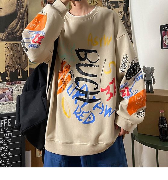 autumn and winter men's hoodies korean fashion handsome printed hong kong style loose ruffian handsome fried street coat, Black
autumn and winter men's hoodies korean fashion handsome printed hong kong style loose ruffian handsome fried street coat, Black