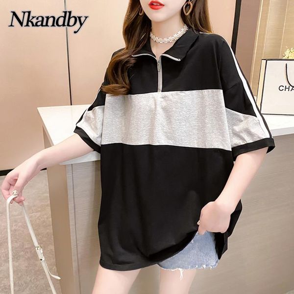 large size ladies tshirts summer harajuku short sleeve t shirt zipper turn-down collar casual loose patchwork print hip hop women's t-, White
large size ladies tshirts summer harajuku short sleeve t shirt zipper turn-down collar casual loose patchwork print hip hop women's t-, White
