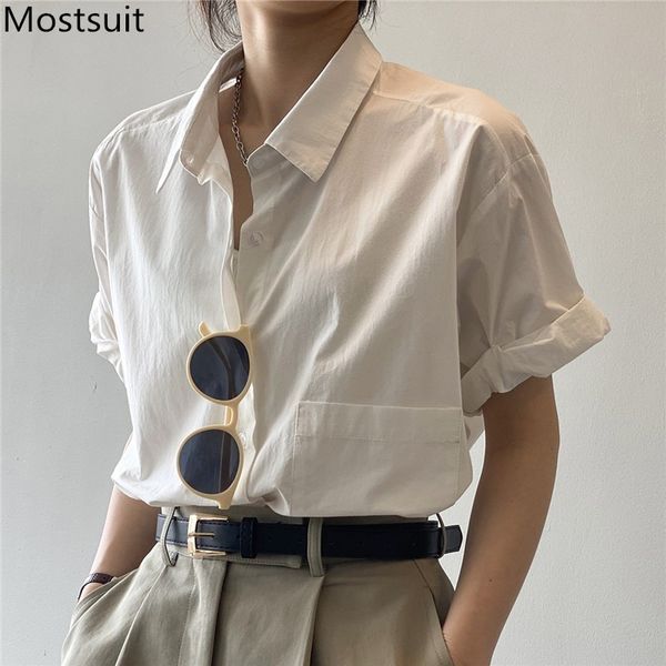 korean solid women shirt summer short sleeve turn-down collar blouses office ladies stylish blusas femme 210514, White
korean solid women shirt summer short sleeve turn-down collar blouses office ladies stylish blusas femme 210514, White