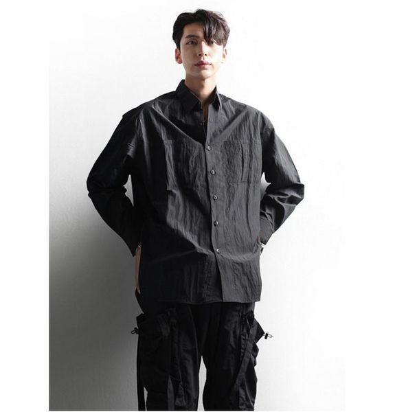 men's casual shirts long sleeve shirt trend loose solid color handsome pocket, White;black
men's casual shirts long sleeve shirt trend loose solid color handsome pocket, White;black