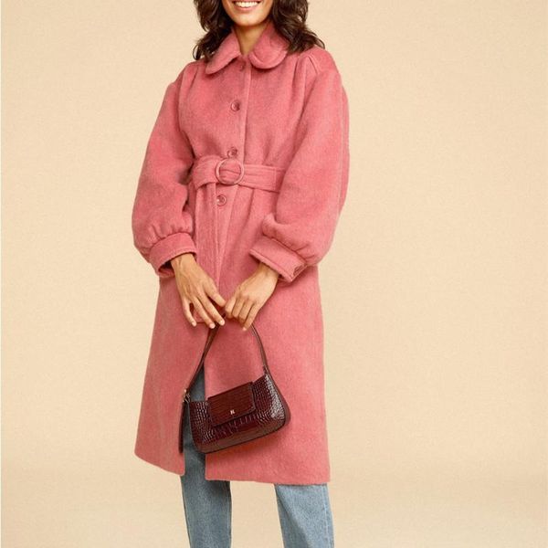 women's wool & blends women pink woolen mid-length coat 2021 winter turn-down collar waist lace-up female long outwear with pockets, Black
women's wool & blends women pink woolen mid-length coat 2021 winter turn-down collar waist lace-up female long outwear with pockets, Black