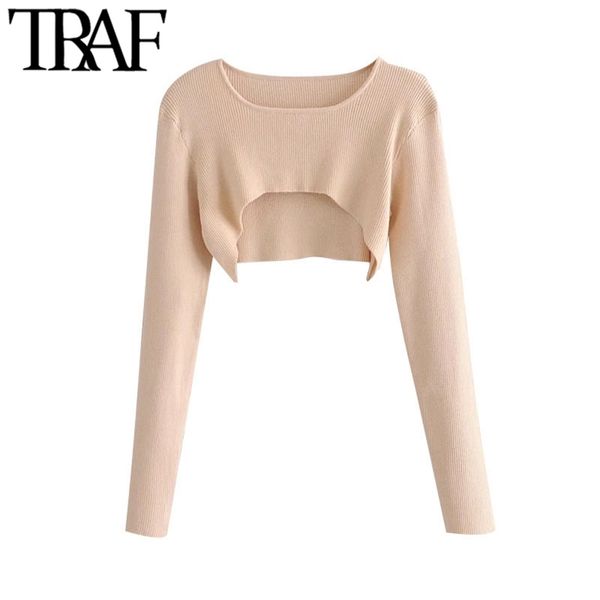 women fashion asymmetric cropped knitted sweater vintage o neck long sleeve female pullovers chic 210507, White;black
women fashion asymmetric cropped knitted sweater vintage o neck long sleeve female pullovers chic 210507, White;black