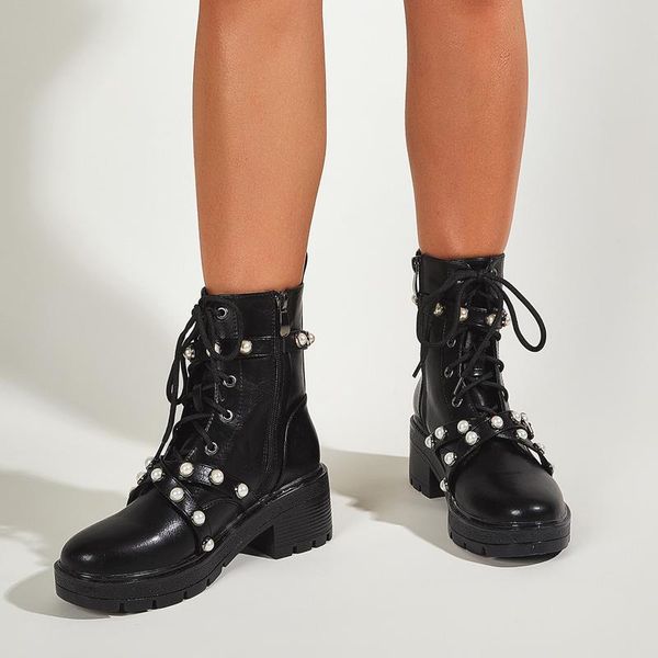 boots 2021 women round toe pearl buckle lace up ankle work shoes lady cheseal modern short comfy size 41, Black
boots 2021 women round toe pearl buckle lace up ankle work shoes lady cheseal modern short comfy size 41, Black
