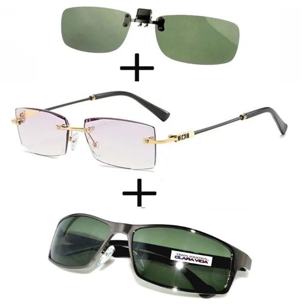 sunglasses 3pcs rimless frameless luxury reading glasses for men women + alloy polarized sports clip, White;black
sunglasses 3pcs rimless frameless luxury reading glasses for men women + alloy polarized sports clip, White;black