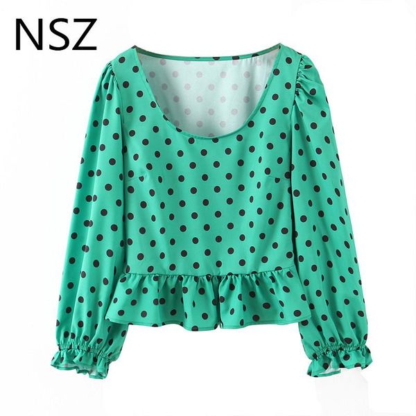 women's blouses & shirts nsz women polka dot print crop ruched puff sleeve round collar cropped blouse ruffles peplum ladies shirt kore, White
women's blouses & shirts nsz women polka dot print crop ruched puff sleeve round collar cropped blouse ruffles peplum ladies shirt kore, White