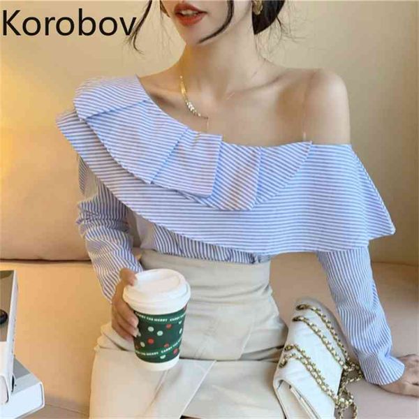 korobov korean chic women blouses new spring summer skew collar female shirts off shoulder ruffles blusas mujer 210430, White
korobov korean chic women blouses new spring summer skew collar female shirts off shoulder ruffles blusas mujer 210430, White