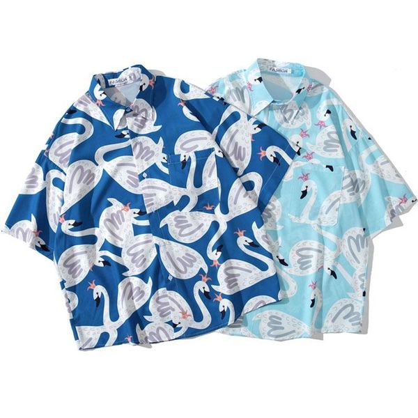 men's casual shirts men shirt short sleeve blue 2021 summer loose fashion cute swan male thin cartoons student european style s61, White;black
men's casual shirts men shirt short sleeve blue 2021 summer loose fashion cute swan male thin cartoons student european style s61, White;black