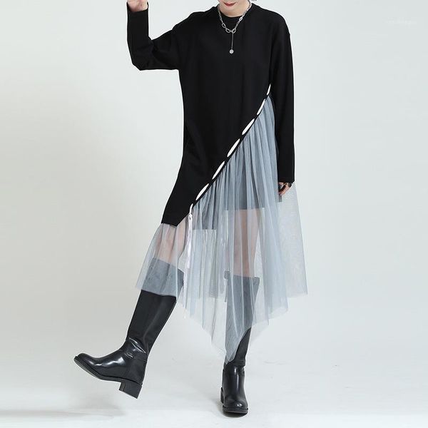 casual dresses superaen 2021 autumn patchwork mesh irregular drawstring o-neck mid-calf a-line for women, Black;gray
casual dresses superaen 2021 autumn patchwork mesh irregular drawstring o-neck mid-calf a-line for women, Black;gray
