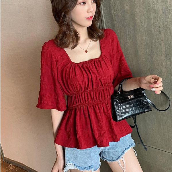 women's blouses & shirts summer style korean short-sleeved pleated clothes student western waist bottoming shirt, White
women's blouses & shirts summer style korean short-sleeved pleated clothes student western waist bottoming shirt, White