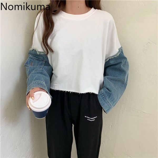 nomikuma autumn clothes korean denim patchwork short sweatshirt o neck pullover hoodies women jacket streetwear 3d430 210514, Black
nomikuma autumn clothes korean denim patchwork short sweatshirt o neck pullover hoodies women jacket streetwear 3d430 210514, Black