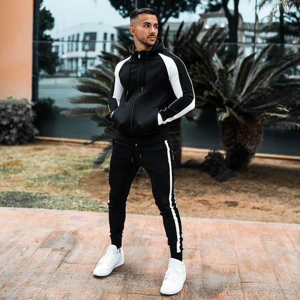 jogging clothing 2pcs men sportswear, splicing hooded long sleeves full-zipper sweatshirt + drawstring slacks suit, Black;red
jogging clothing 2pcs men sportswear, splicing hooded long sleeves full-zipper sweatshirt + drawstring slacks suit, Black;red