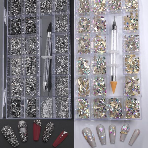1000/3100pcs nail sparkle glass rhinestones multi-shapes crystal diamond and ss4-ss20 flatback with 1pc pick up pen art decorations, Silver;gold
1000/3100pcs nail sparkle glass rhinestones multi-shapes crystal diamond and ss4-ss20 flatback with 1pc pick up pen art decorations, Silver;gold