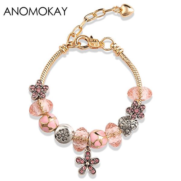 european & american trendy pink crystal flower charm bracelets bangles rose gold color heart lobster bead bracelet for women, Golden;silver
european & american trendy pink crystal flower charm bracelets bangles rose gold color heart lobster bead bracelet for women, Golden;silver