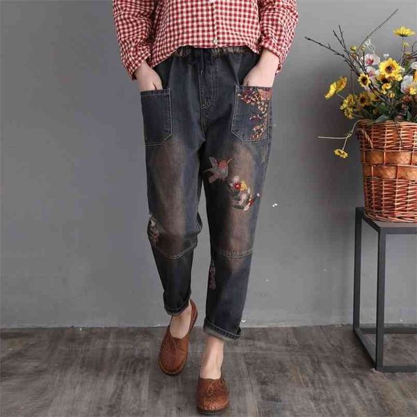 spring autumn arts style women elastic waist loose jeans patchwork embroidery vintage ripped cotton denim harem pants s568 210512, Blue
spring autumn arts style women elastic waist loose jeans patchwork embroidery vintage ripped cotton denim harem pants s568 210512, Blue