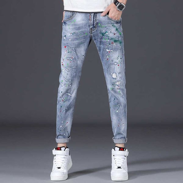 men's jeans american streetwear fashion retro light blue elastic ripped for slim fit painted designer hip hop punk pants ab2q
men's jeans american streetwear fashion retro light blue elastic ripped for slim fit painted designer hip hop punk pants ab2q