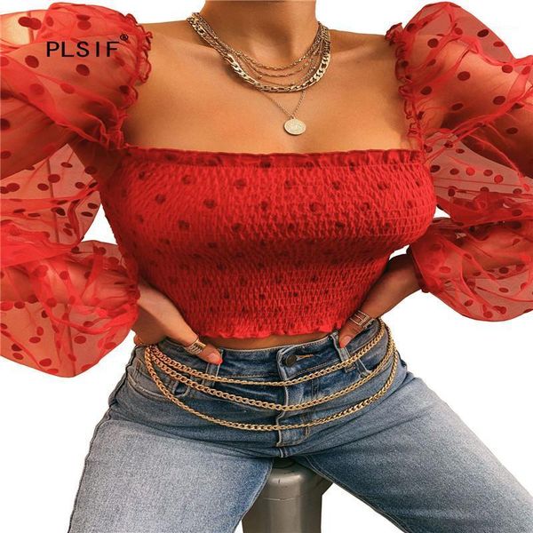 women's blouses & shirts fashion polka dot spliced mesh sleeve lady clothes square collar high street tight crop top, White
women's blouses & shirts fashion polka dot spliced mesh sleeve lady clothes square collar high street tight crop top, White
