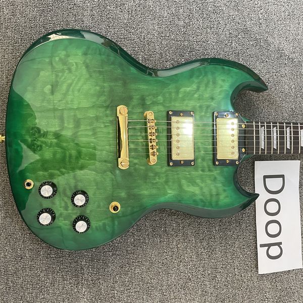l5 trans green quilted mape sg double cutaway electric guitar abalone body binding & inlay, gold hardware, grover tuners
l5 trans green quilted mape sg double cutaway electric guitar abalone body binding & inlay, gold hardware, grover tuners