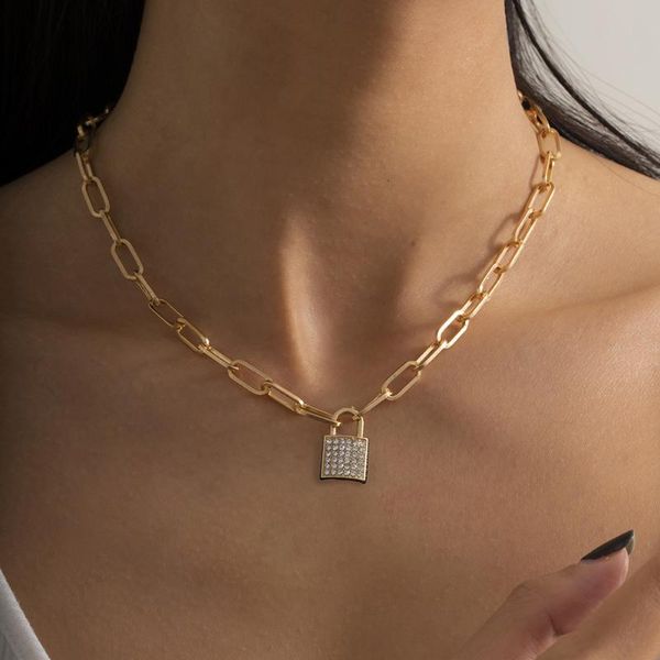 pendant necklaces punk layered crystal lock chain necklace girls cute claviclel chains women female fashion choker neck jewelry, Silver
pendant necklaces punk layered crystal lock chain necklace girls cute claviclel chains women female fashion choker neck jewelry, Silver