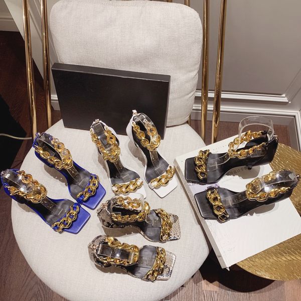 famous brand designer women high heels sandals classic black white leather special big metal chains ankle strap square toes stylish party la
famous brand designer women high heels sandals classic black white leather special big metal chains ankle strap square toes stylish party la