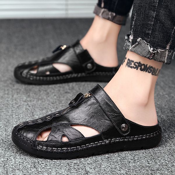 large slippers summer men's sandals size breathable sports and leisure shoes wear dual purpose soft sole driving tev2, Black
large slippers summer men's sandals size breathable sports and leisure shoes wear dual purpose soft sole driving tev2, Black