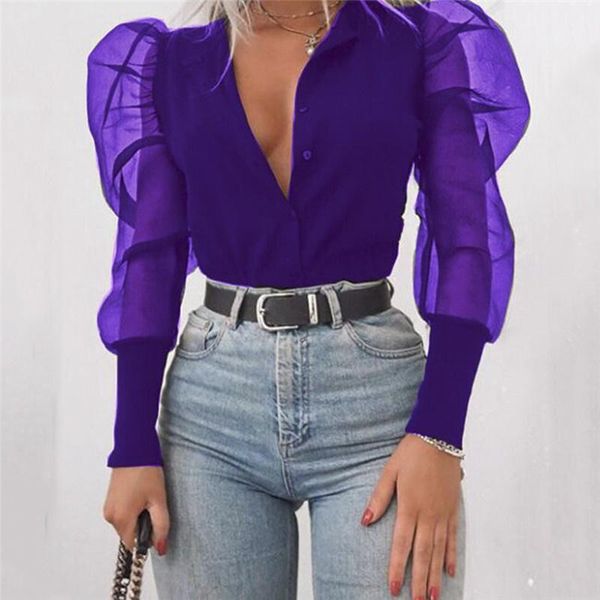 women's blouses & shirts fashion women v-neck tulle ruffle long puff sleeve shirt solid lady all-matching autumn, White
women's blouses & shirts fashion women v-neck tulle ruffle long puff sleeve shirt solid lady all-matching autumn, White