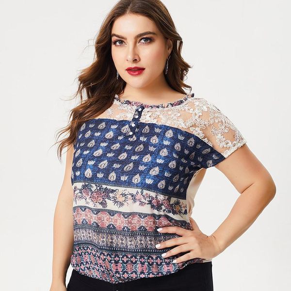 plus size t-shirt 2021 summer mother clothes short-sleeved printed lace stitching round neck fashion ladies retro elegant women', Black
plus size t-shirt 2021 summer mother clothes short-sleeved printed lace stitching round neck fashion ladies retro elegant women', Black