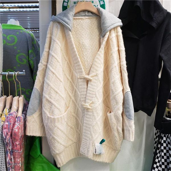 women's knits & tees korea chic knitted cardigan women autumn 2021 v-neck hooded loose horn button long sleeve sweater coat fashion n00, White
women's knits & tees korea chic knitted cardigan women autumn 2021 v-neck hooded loose horn button long sleeve sweater coat fashion n00, White